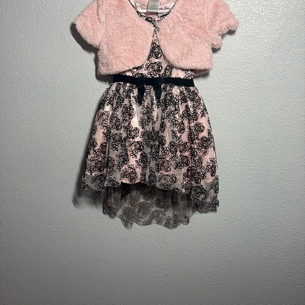Pink and Cream Fit and Flare Dress with Puff Cap Sleeves